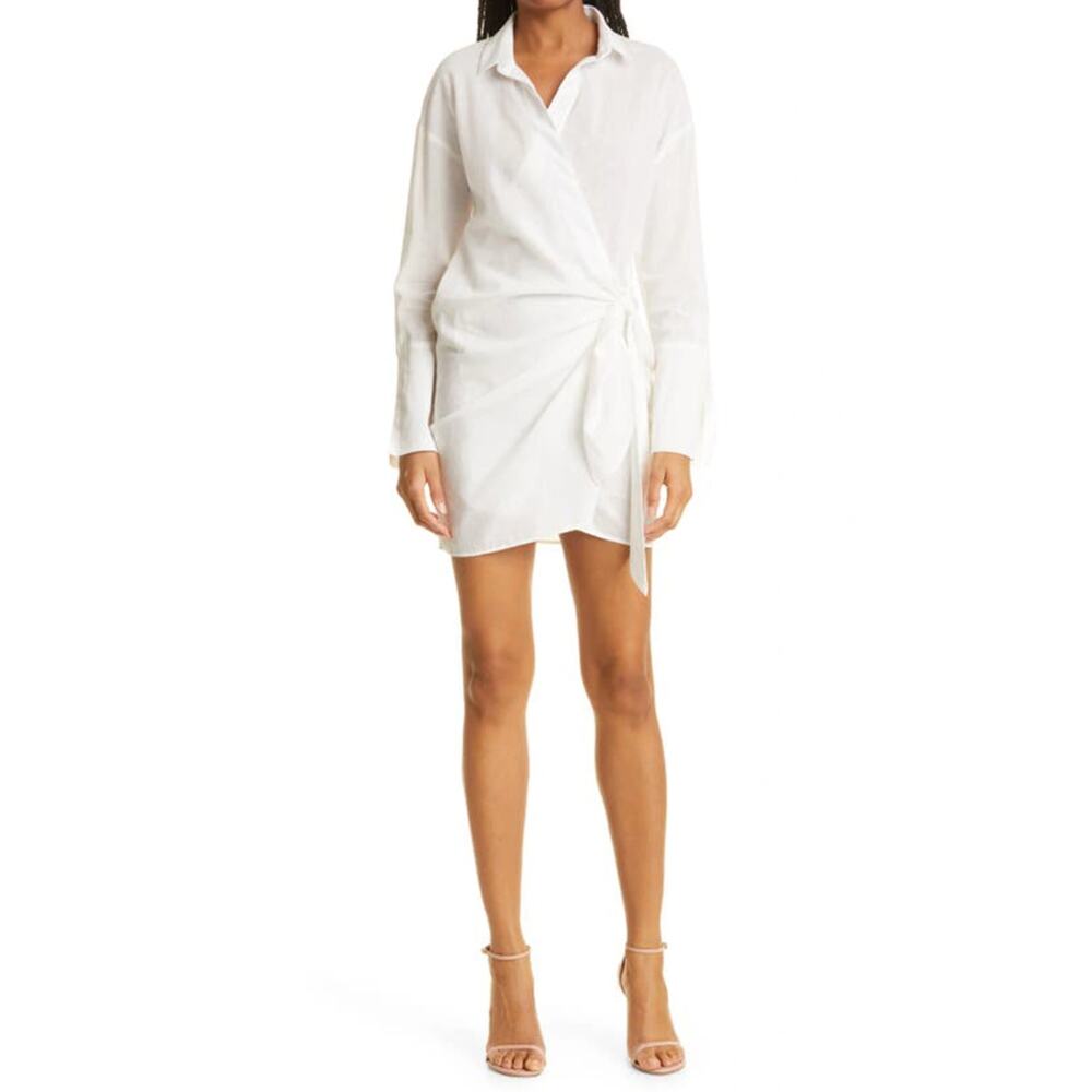 Mother of All Giselle Cotton Wrap Mini Dress in White‎ Long Sleeve XS